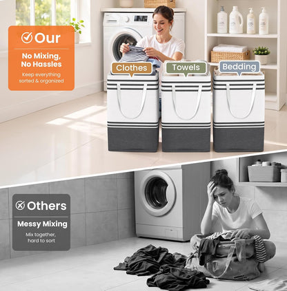 TranquilRelax 3-Pack Laundry Basket, Laundry Hamper, Grey-75L