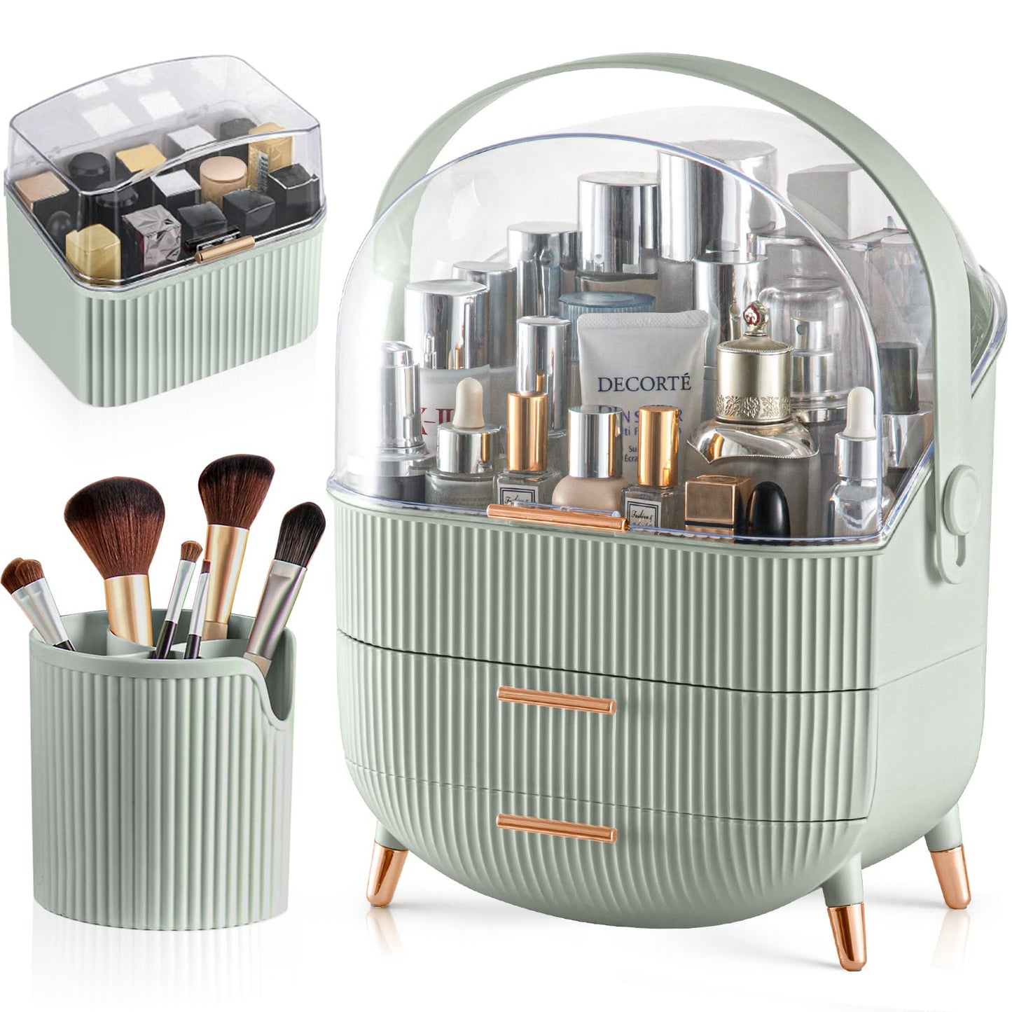 CANITORON Makeup Organizer,Skincare Organizer with 2 Drawers and Transparent Cover,Cosmetic Display Case for Vanity Organizer and Bathroom Countertop Storage.(White)
