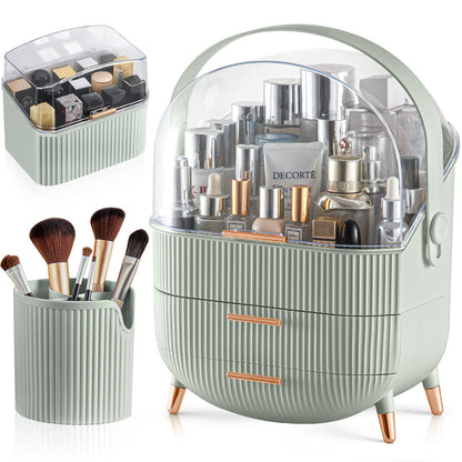 CANITORON Makeup Organizer,Skincare Organizer with 2 Drawers and Transparent Cover,Cosmetic Display Case for Vanity Organizer and Bathroom Countertop Storage.(White)