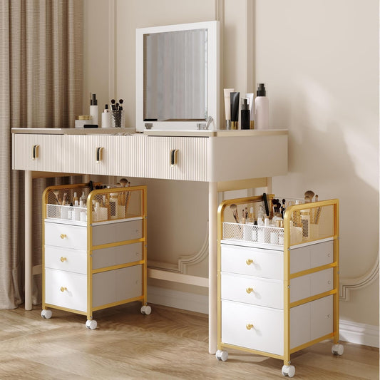 Rolling Makeup Organizer Cart with 3 Drawers Under Desk Storage