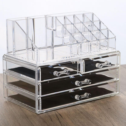 Cq acrylic Makeup Organizer Skin Care Large Clear Cosmetic Display Cases Stackable Storage Box With 11 Drawers For Vanity,Set of 4