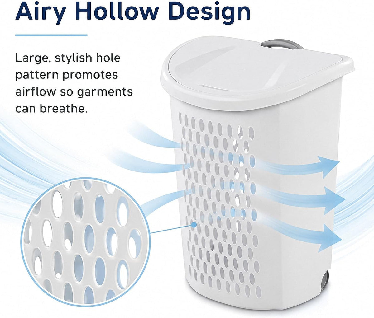 135L White Wheeled Plastic Laundry Hamper - Rolling Laundry Basket with Lid