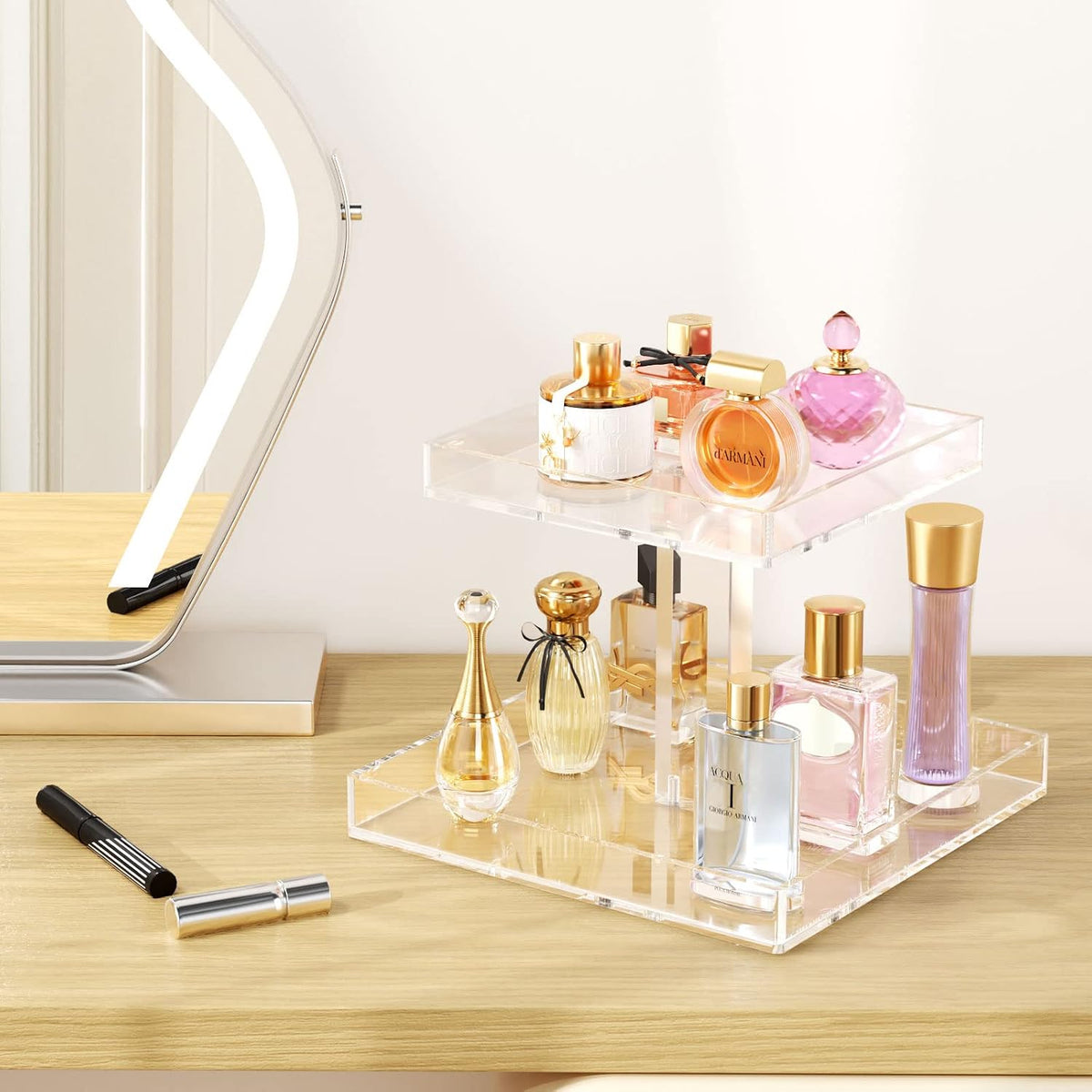 NIUBEE 2 Tier Perfume Organizer, Acrylic Perfume Display Stand for Women