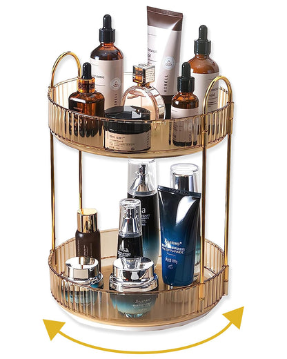 Asayuee 360 Rotating Makeup Organizer for Vanity,2 Tier Large Capacity Skincare Organizers,Bathroom Counter Organizer, Spinning Perfume Organizer & Vanity Organizer (Green-2 Tier)