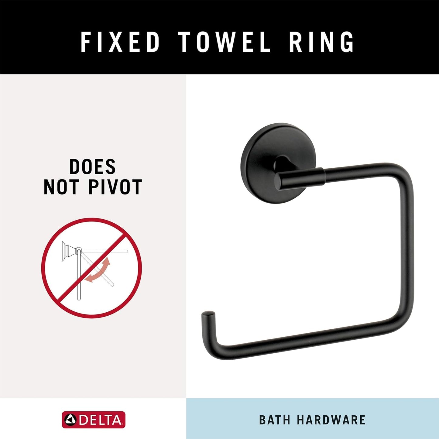 Delta Hand Towel Holder | Square Matte Black Ring for Hanging Towels in Kitchen, Bathroom | Trinsic Accessories