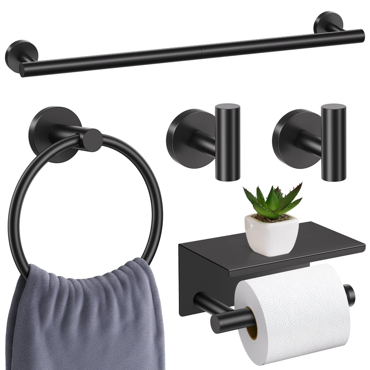 10 Pieces Matte Black Bathroom Hardware Accessories Towel Bar Set Black Towle Racks for Bathroom Wall Mounted Stainless Steel Toilet Paper Holder Towel Holder Kit