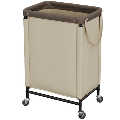 StorageWorks 2 Section Laundry Hamper, 100L Beige Sorter Cart with Wheels