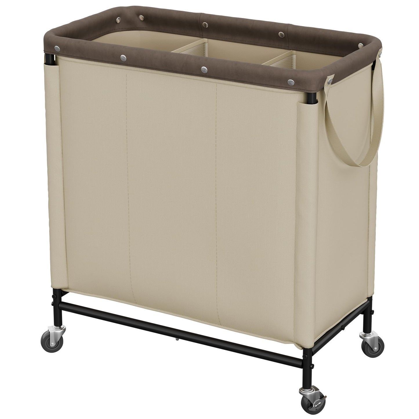 StorageWorks 2 Section Laundry Hamper, 100L Beige Sorter Cart with Wheels