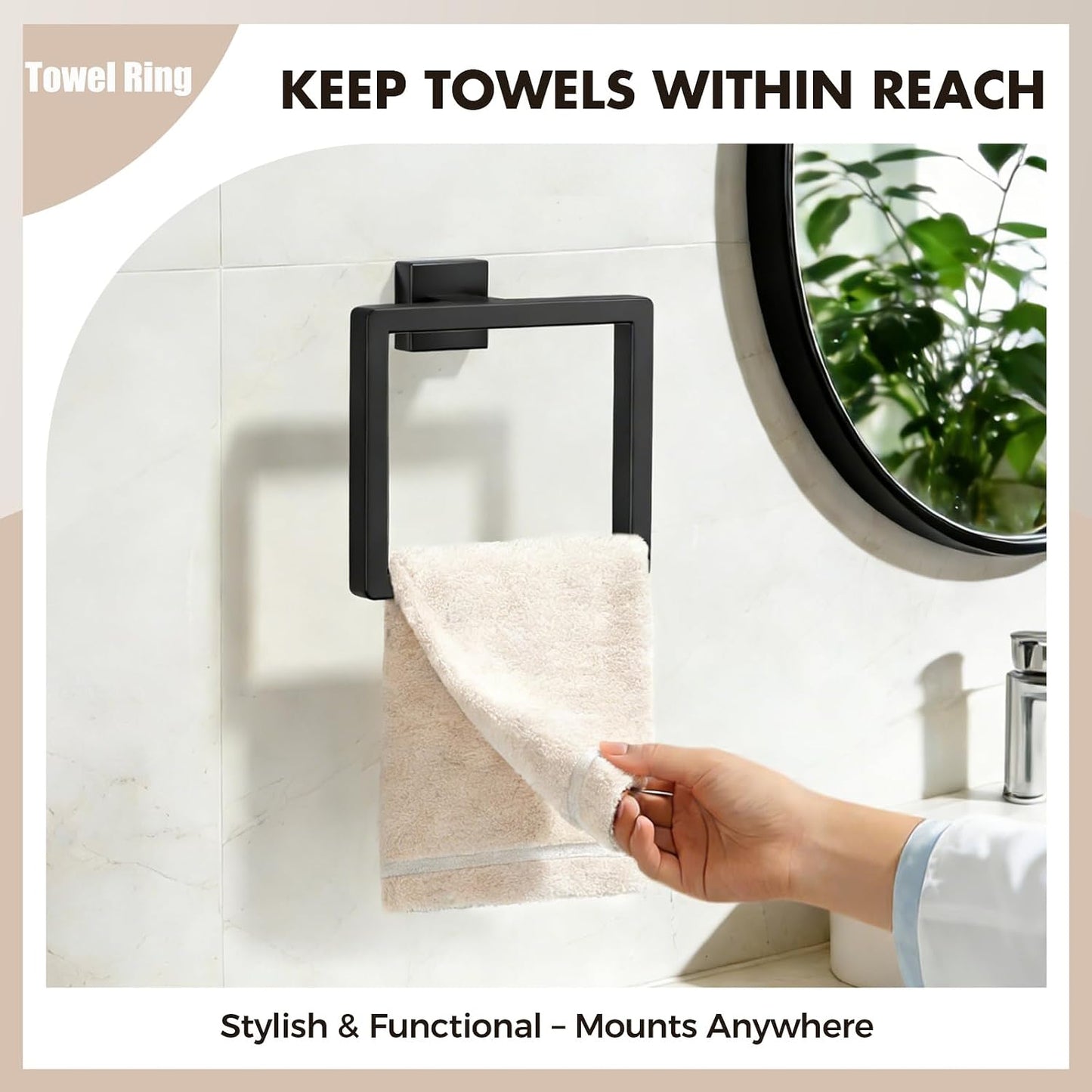 5-Pieces Matte Black Bathroom Accessories Set, 16 Inch Bath Towel Bar Set