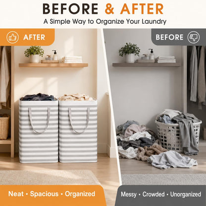 2 Pack Large Laundry Baskets, Laundry Hampers, Freestanding Waterproof Collapsible Clothes Basket with Easy Carry Handles in Laundry Room Bathroom Bedroom Dorm,Grey,75L
