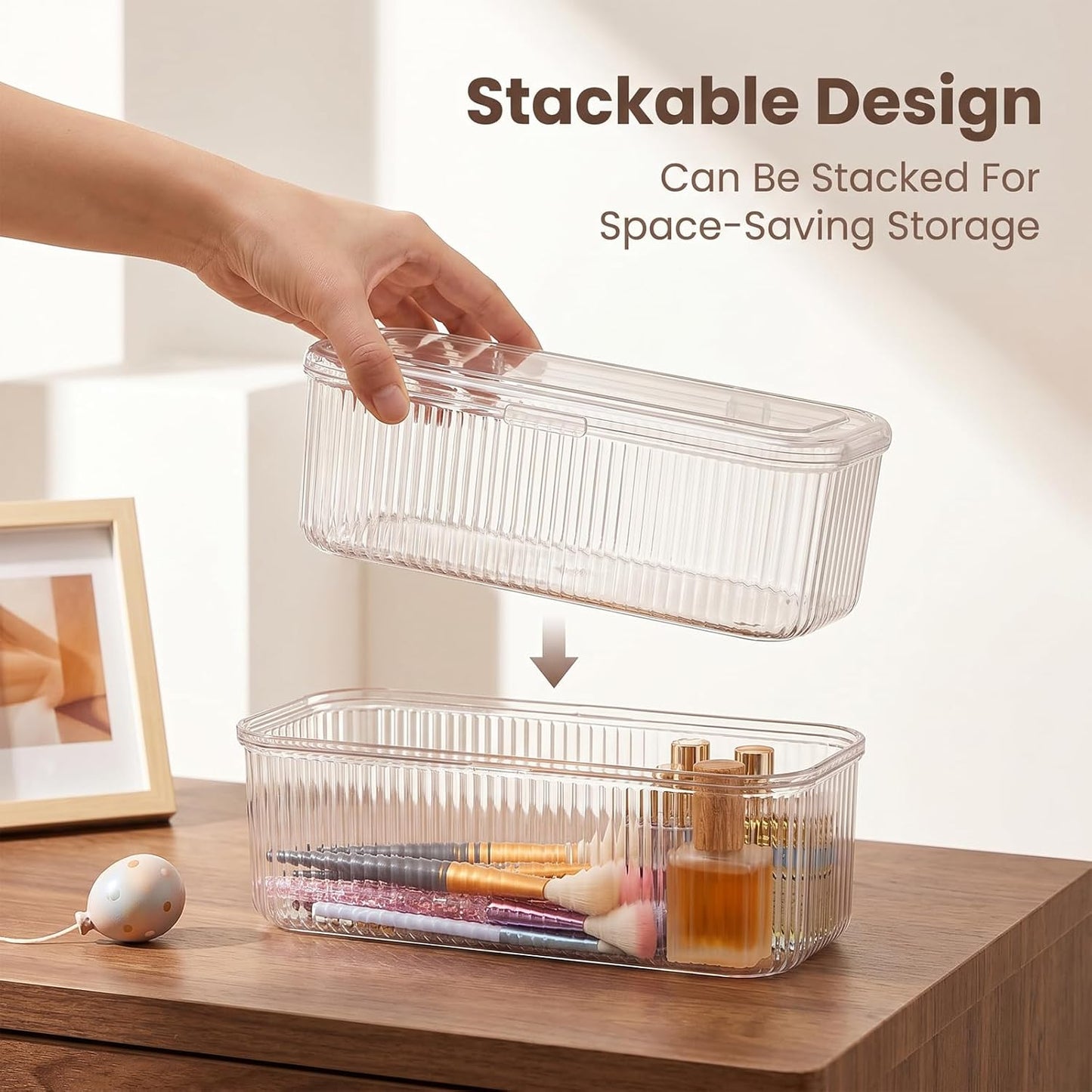 2pcs Clear Acrylic Makeup Brush Holder, Cosmetic Display Cases for Vanity