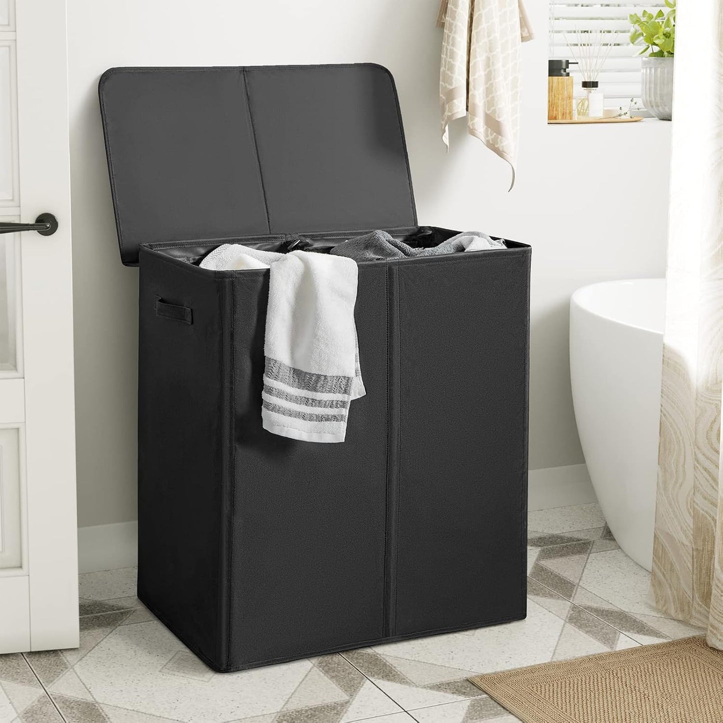 WOWLIVE 154L Double Laundry Hamper 2 Section with Lid and Removable Bags