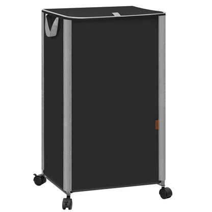 STORAGE MANIAC Rolling Laundry Hamper with Lid, 23.7 Gal (90 L) Large Tall Laundry Basket with Wheels & Handles, Aesthetic Dirty Clothes Hamper for Small Space, Dorm, Apartment, College, Black