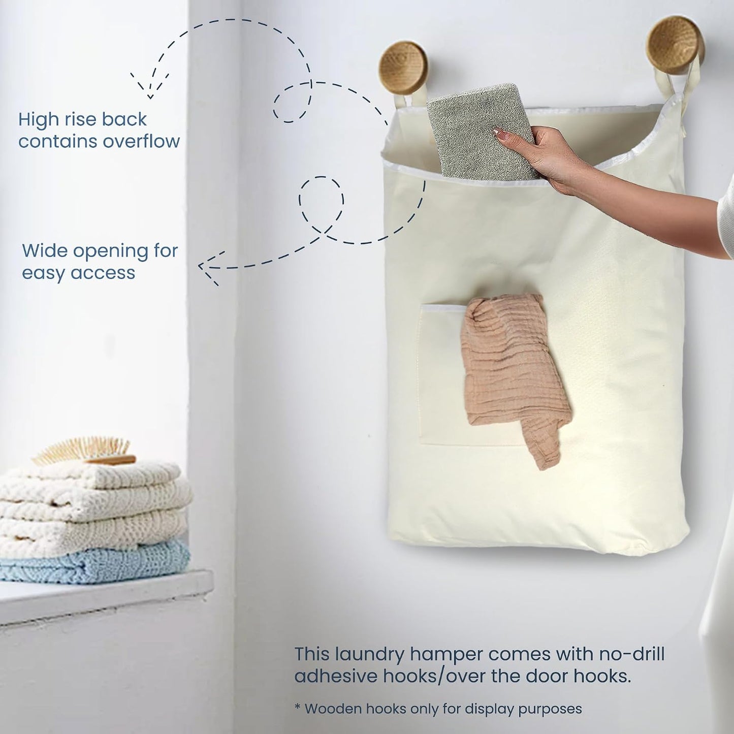 TFLC Over the Door Hanging Laundry hamper bag, 18x4.75x28", Beige-L