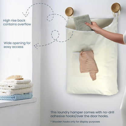 TFLC Over the Door Hanging Laundry hamper bag, 18x4.75x28", Beige-L