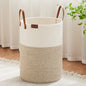 VIPOSCO 100L Tall Woven Rope Laundry Hamper, Leather Handles, White & Brown