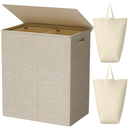 WOWLIVE 154L Double Laundry Hamper 2 Section with Lid and Removable Bags