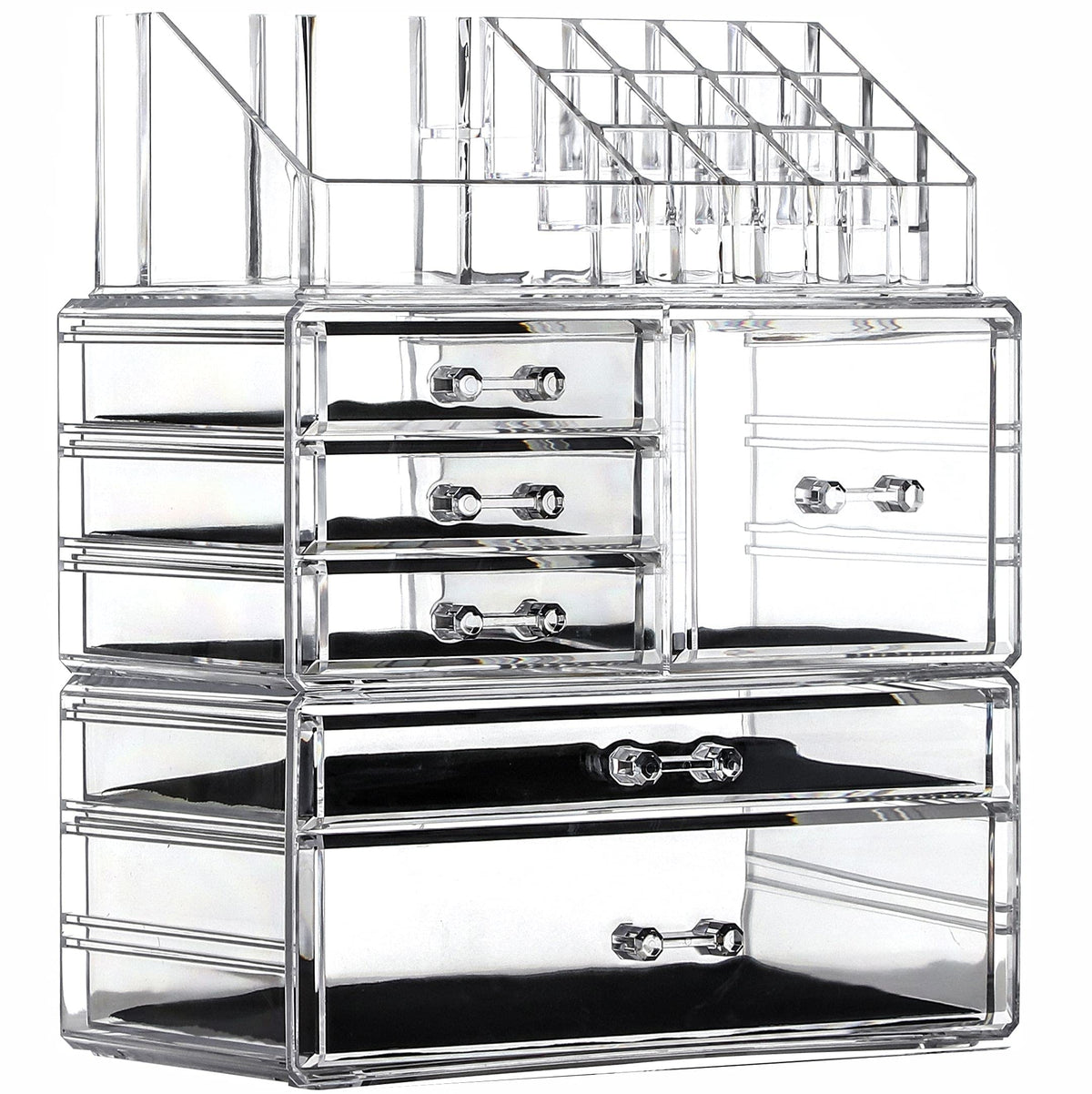 Cq acrylic Makeup Organizer Skin Care Large Clear Cosmetic Display Cases Stackable Storage Box With 11 Drawers For Vanity,Set of 4