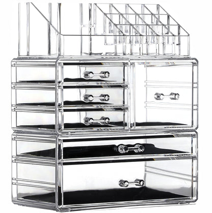 Cq acrylic Makeup Organizer Skin Care Large Clear Cosmetic Display Cases Stackable Storage Box With 11 Drawers For Vanity,Set of 4