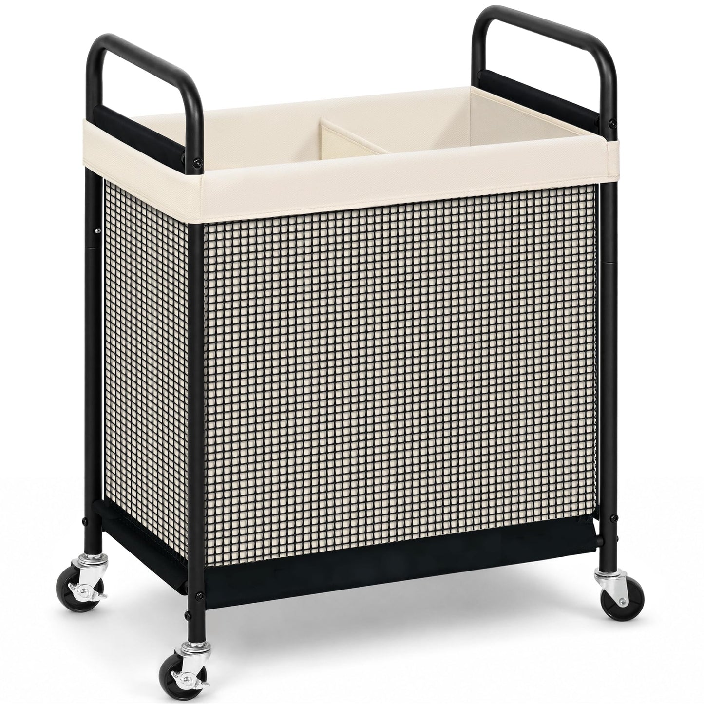 STORAGE MANIAC Rolling Laundry Hamper with Wheels 3-Section Laundry Sorter Rolling Laundrys Basket on Wheels with Removable Bag Clothes Hamper Laundrys Organizer Cart Bathroom Bedroom 120L Beige