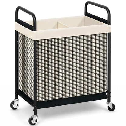 STORAGE MANIAC Rolling Laundry Hamper with Wheels 3-Section Laundry Sorter Rolling Laundrys Basket on Wheels with Removable Bag Clothes Hamper Laundrys Organizer Cart Bathroom Bedroom 120L Beige