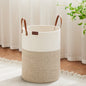 VIPOSCO 100L Tall Woven Rope Laundry Hamper, Leather Handles, White & Brown
