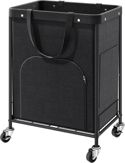 170L Large Laundry Basket with Wheels, Rolling Laundry Hamper Easy Access Clothing Minimizes Bending, Laundry Cart with 4 Silent Casters & Removable Bag for Bedroom, Bathroom, Laundry Room,Black