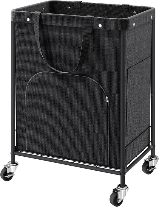170L Large Laundry Basket with Wheels, Rolling Laundry Hamper Easy Access Clothing Minimizes Bending, Laundry Cart with 4 Silent Casters & Removable Bag for Bedroom, Bathroom, Laundry Room,Black