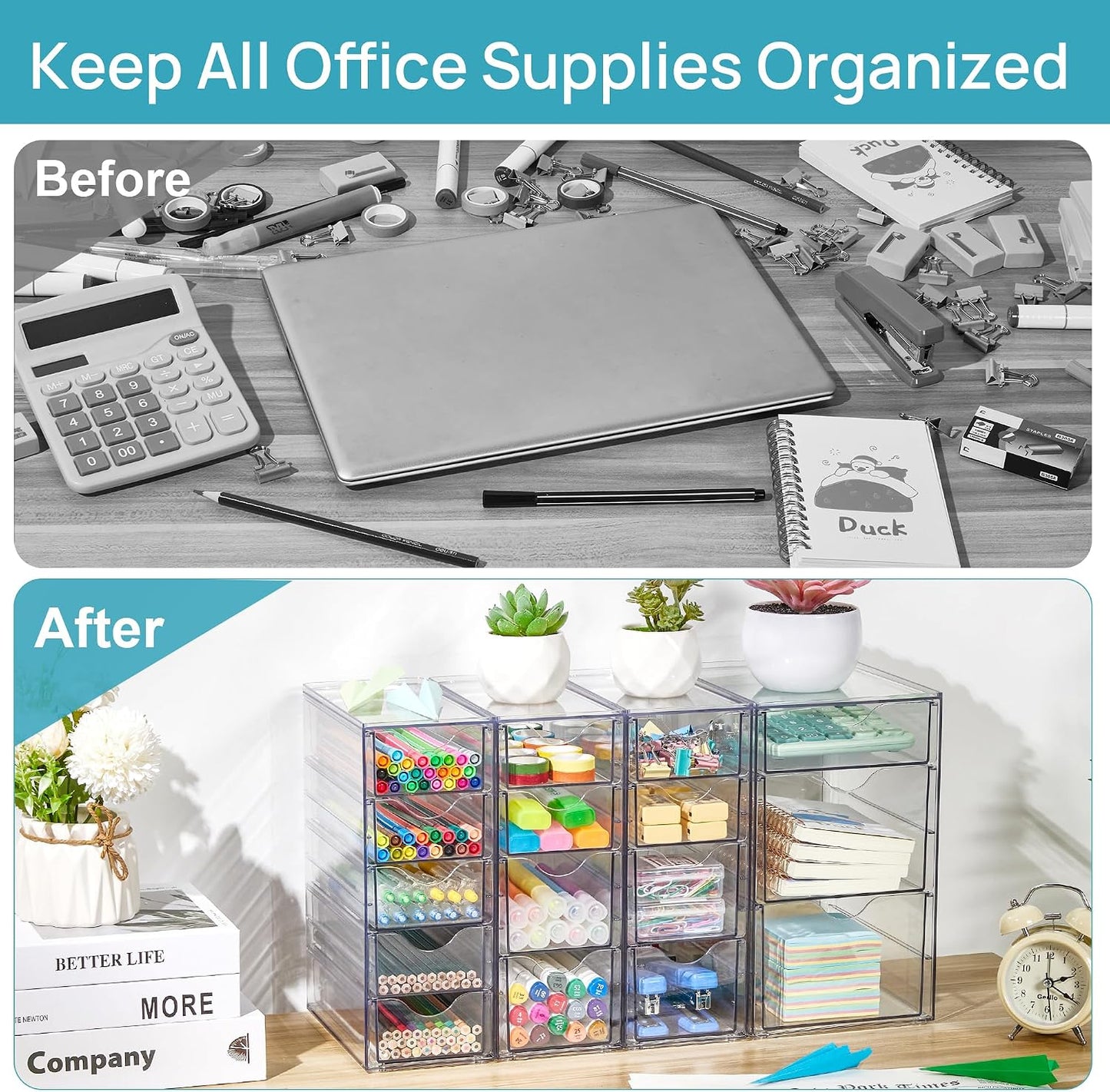 Vtopmart 4 Set Acrylic Desk Organizer with 16 Drawers for Office, Makeup