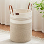 VIPOSCO 100L Tall Woven Rope Laundry Hamper, Leather Handles, White & Brown