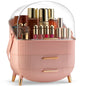 Covered Makeup Cosmetic Countertop - Large Cosmetic Organizer - Trendy Oval Shape Storage for Skin Care Organizer - Clear Lid, Storage Drawers, Carry Handle - Cute Stylish Decor Solution (White)