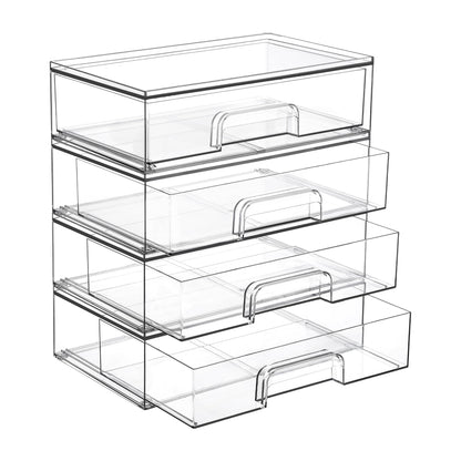 Vtopmart Clear Stackable Storage Drawers, 4 Pack Tall Plastic Organizers