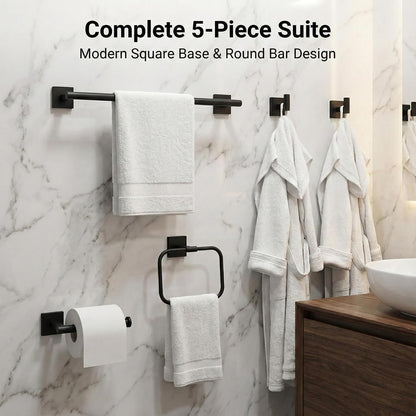 16 in 5-Piece Bathroom Hardware Set, Matte Black