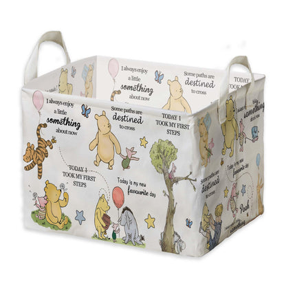 Winnie Nursery Decor, the Pooh Baby Stuff, Winnie Storage Nursery Basket, Large squarecanvas Laundry Hamper With A Waterproof PECoating, Foldable, Toys Bin, Baby Nursery HamperDecor, Classic