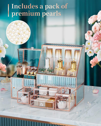 Youdepot Glass Makeup Organizer, 3-in-1 Cosmetic Organizer
