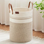 VIPOSCO 100L Tall Woven Rope Laundry Hamper, Leather Handles, White & Brown