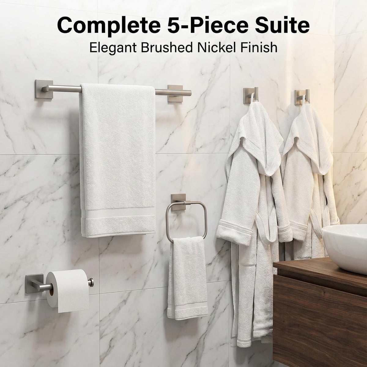 16 in 5-Piece Bathroom Hardware Set, Brushed Nickel