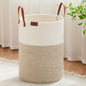 VIPOSCO 100L Tall Woven Rope Laundry Hamper, Leather Handles, White & Brown