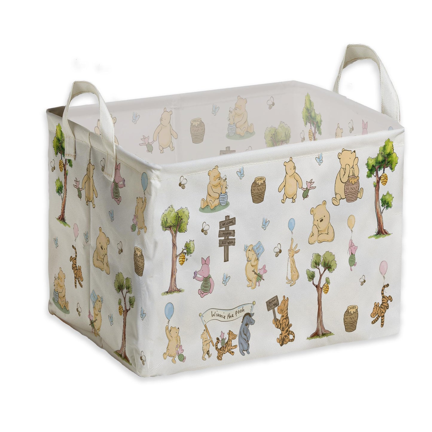 Winnie Nursery Decor, the Pooh Baby Stuff, Winnie Storage Nursery Basket, Large squarecanvas Laundry Hamper With A Waterproof PECoating, Foldable, Toys Bin, Baby Nursery HamperDecor, Classic
