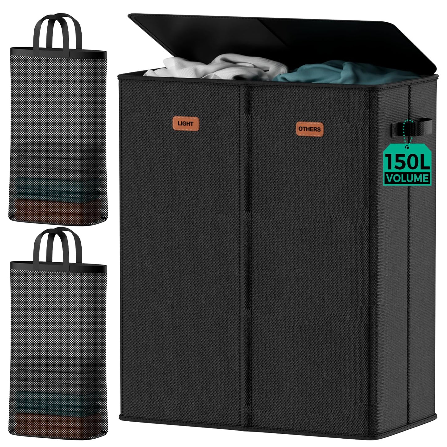 100L Large Capacity Laundry Hamper, Collapsible Laundry Basket Space-Saving, Clothes Hamper with Lid and Removable Bag for Bathroom Bedroom Laundry Room Dorm