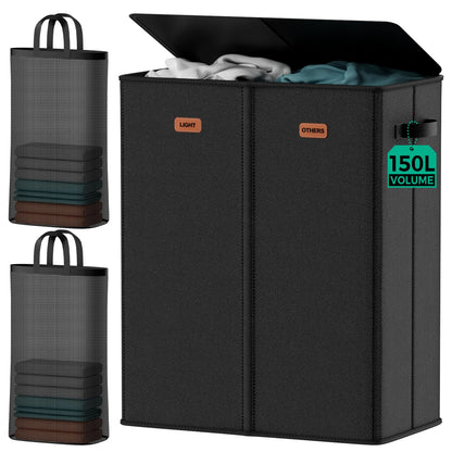 100L Large Capacity Laundry Hamper, Collapsible Laundry Basket Space-Saving, Clothes Hamper with Lid and Removable Bag for Bathroom Bedroom Laundry Room Dorm