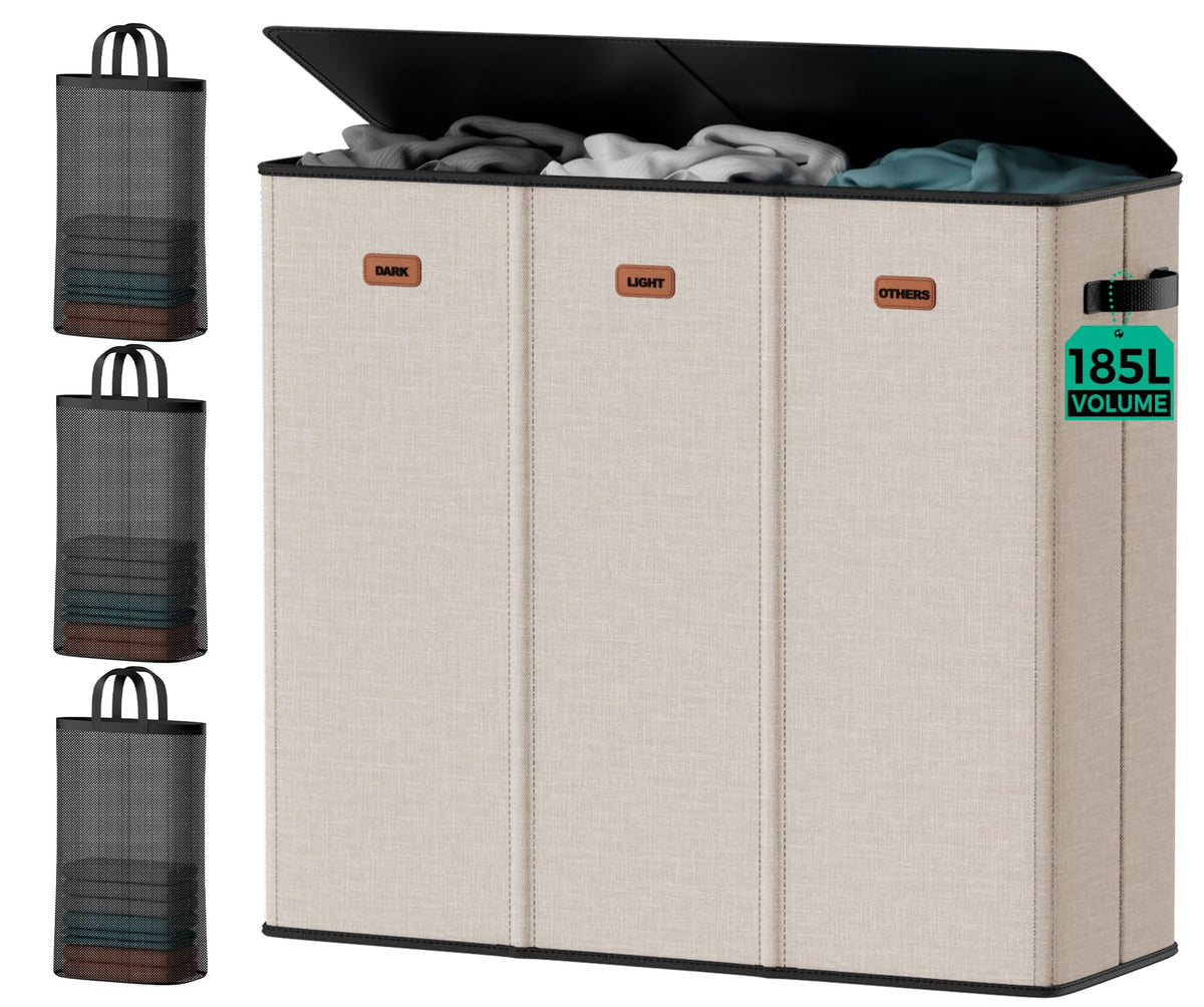 100L Large Capacity Laundry Hamper, Collapsible Laundry Basket Space-Saving, Clothes Hamper with Lid and Removable Bag for Bathroom Bedroom Laundry Room Dorm