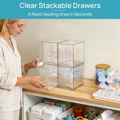Vtopmart Clear Stackable Storage Drawers, 4 Pack Tall Plastic Organizers