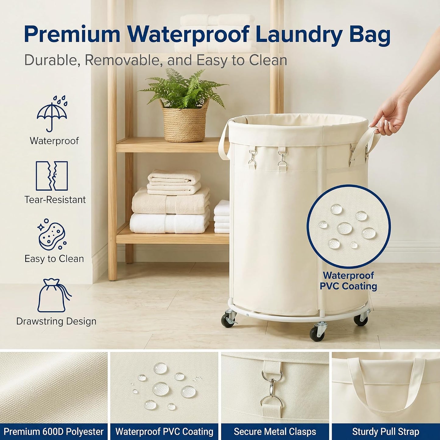 150L Large Capacity Rolling Laundry Basket Hamper with Wheels, Clothes hamper and Removable Bag for Home, Laundry Room, Bedroom, Bathroom, Apartment, Dorm