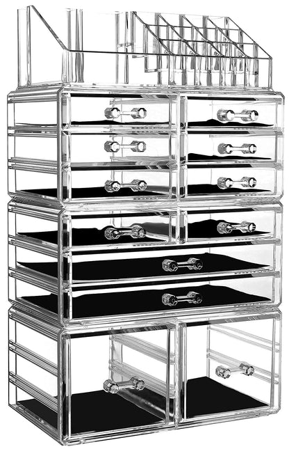 Cq acrylic Makeup Organizer Skin Care Large Clear Cosmetic Display Cases Stackable Storage Box With 11 Drawers For Vanity,Set of 4