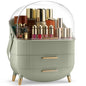 Covered Makeup Cosmetic Countertop - Large Cosmetic Organizer - Trendy Oval Shape Storage for Skin Care Organizer - Clear Lid, Storage Drawers, Carry Handle - Cute Stylish Decor Solution (White)