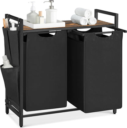 VASAGLE Laundry Hamper with Shelf, 2 Pull-Out Bags, 2 x 12.1 Gallons (46 L)