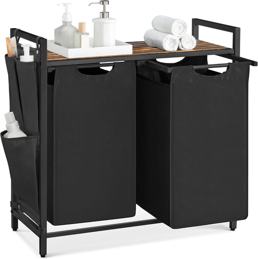VASAGLE Laundry Hamper with Shelf, 2 Pull-Out Bags, 2 x 12.1 Gallons (46 L)