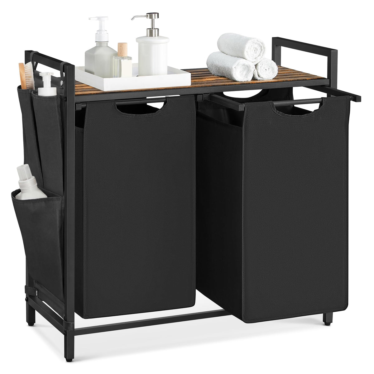 VASAGLE Laundry Hamper with Shelf, 2 Pull-Out Bags, 2 x 12.1 Gallons (46 L)