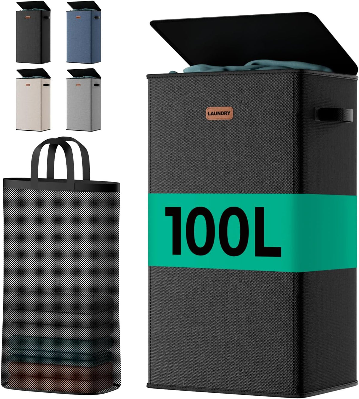 100L Large Capacity Laundry Hamper, Collapsible Laundry Basket Space-Saving, Clothes Hamper with Lid and Removable Bag for Bathroom Bedroom Laundry Room Dorm